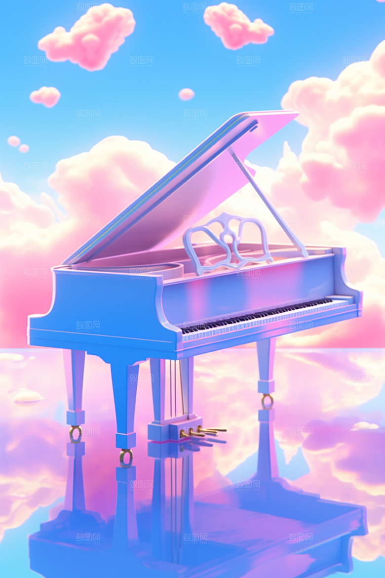梦幻天空乐器唯美美妙插画