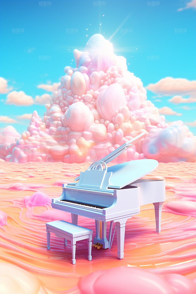 梦幻天空乐器浪漫美妙插画