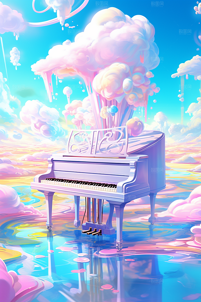 梦幻天空乐器音乐梦幻插画
