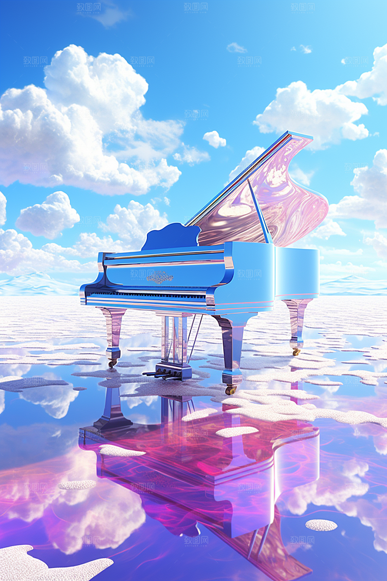 梦幻天空乐器浪漫音乐插画