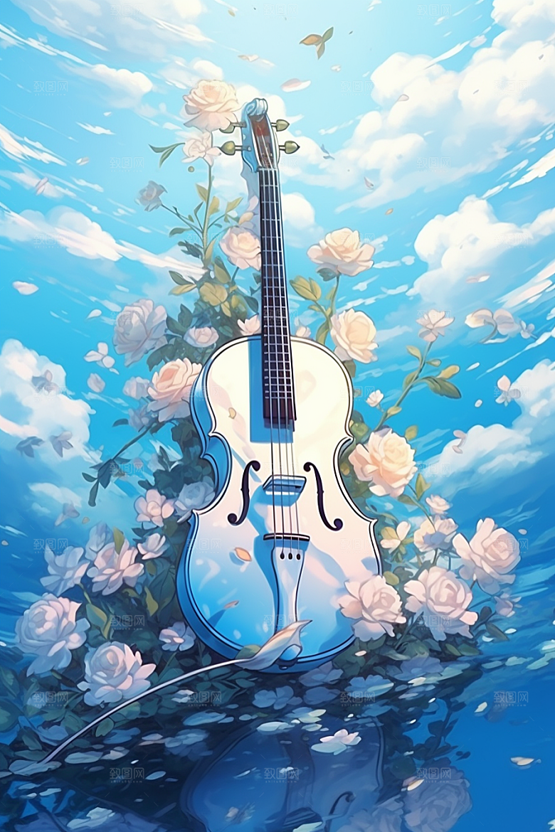 梦幻天空乐器艺术美妙插画