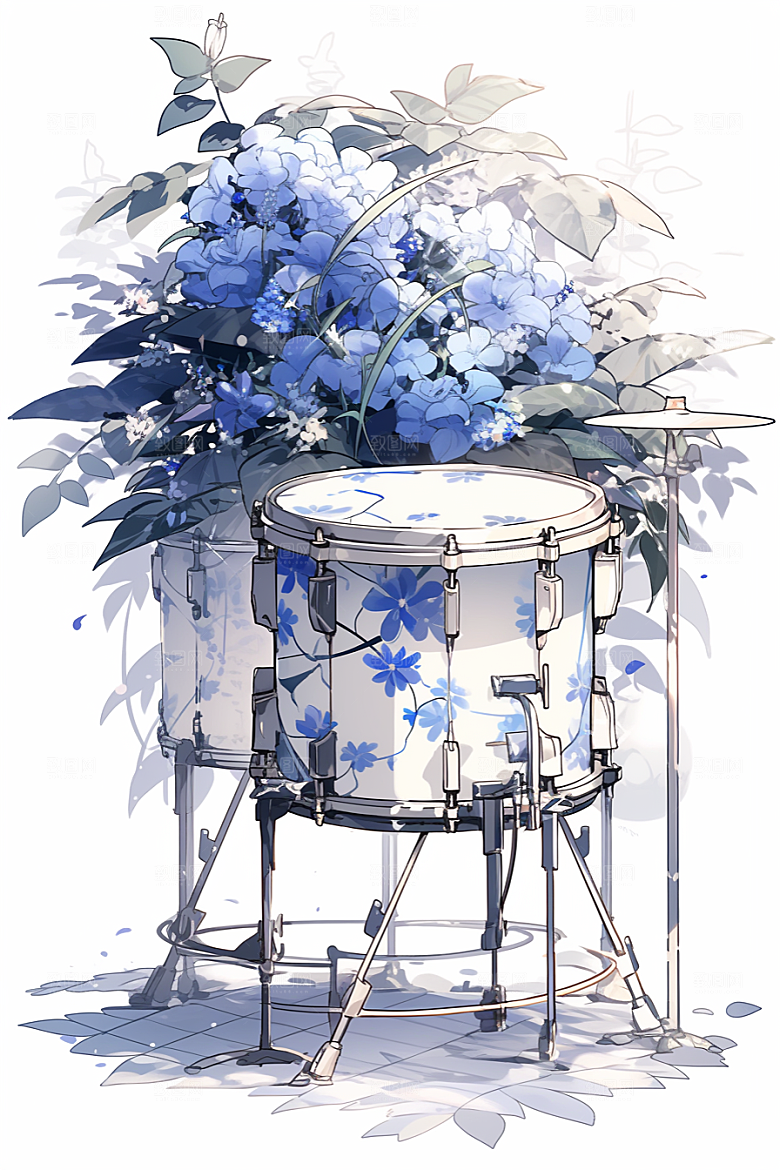 梦幻天空乐器手绘唯美插画