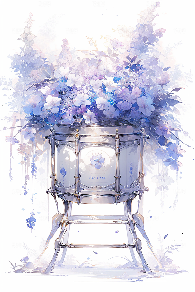 梦幻天空乐器乐章手绘插画