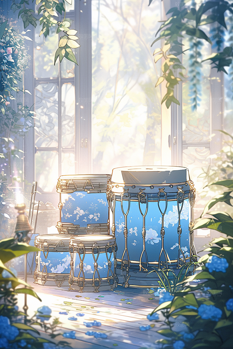 梦幻天空乐器美妙唯美插画