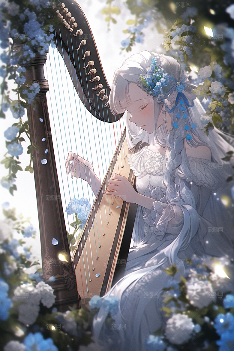 梦幻天空乐器梦幻美妙插画