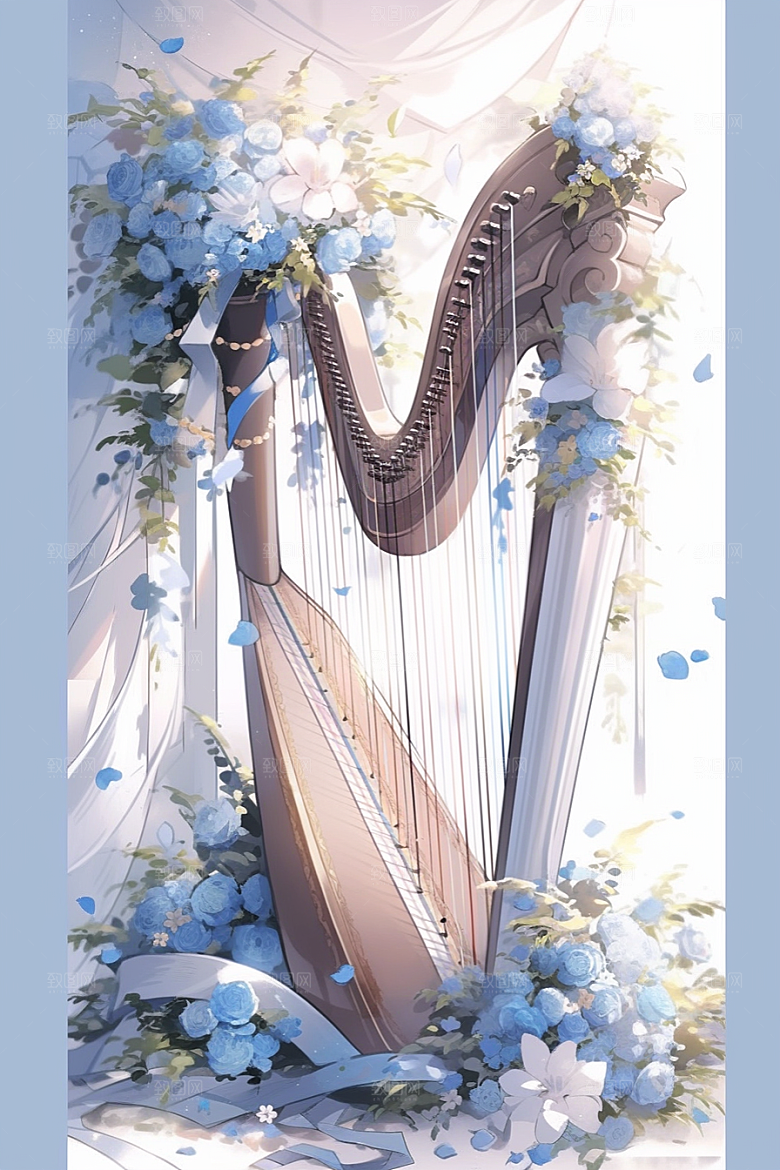 梦幻天空乐器高清梦幻插画