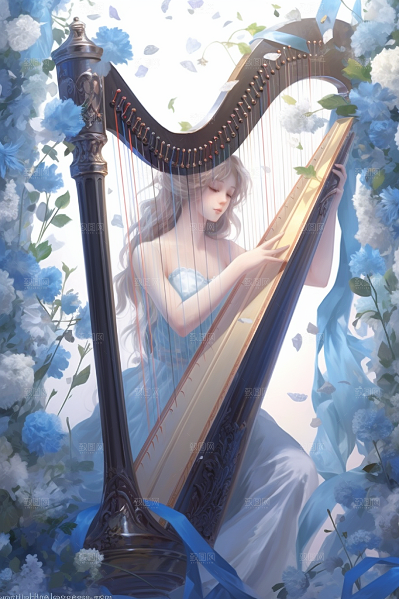 梦幻天空乐器美妙艺术插画