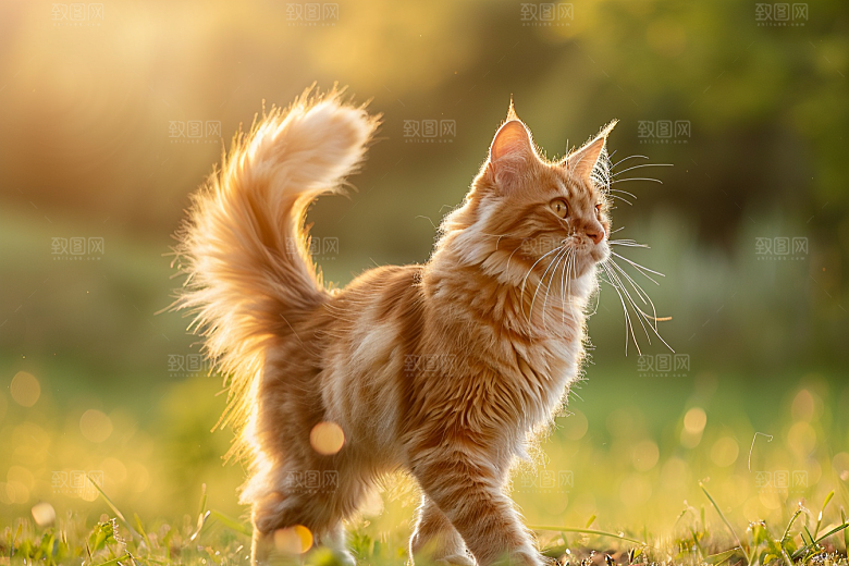 缅因猫陪伴长毛猫摄影图