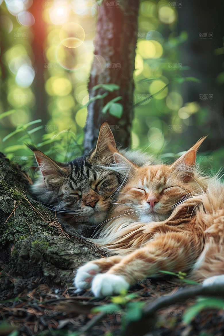 缅因猫陪伴可爱摄影图