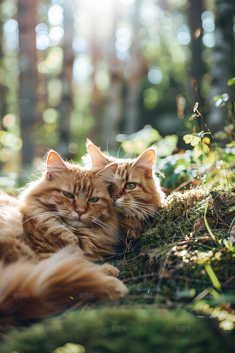 缅因猫长毛猫陪伴摄影图