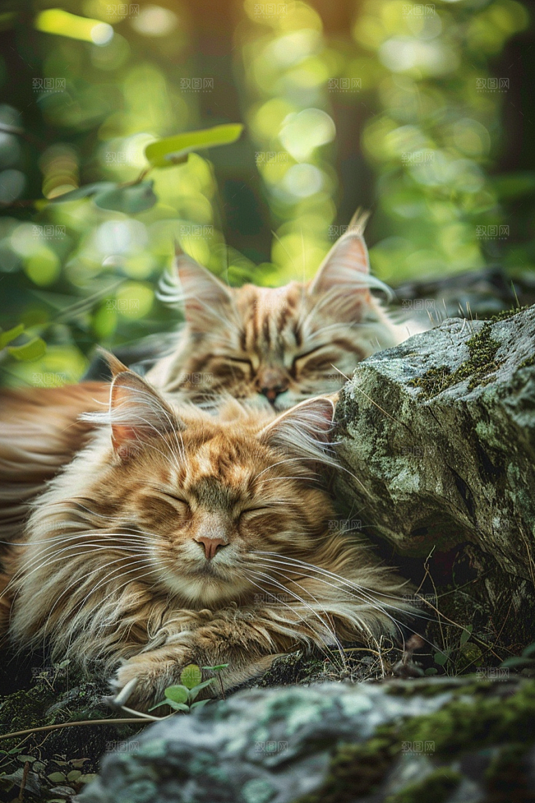 缅因猫家居生活陪伴摄影图