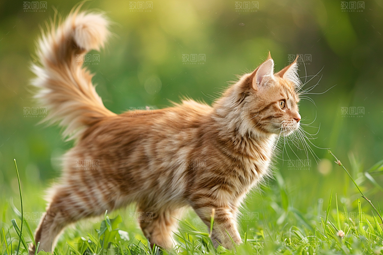 缅因猫陪伴长毛猫摄影图