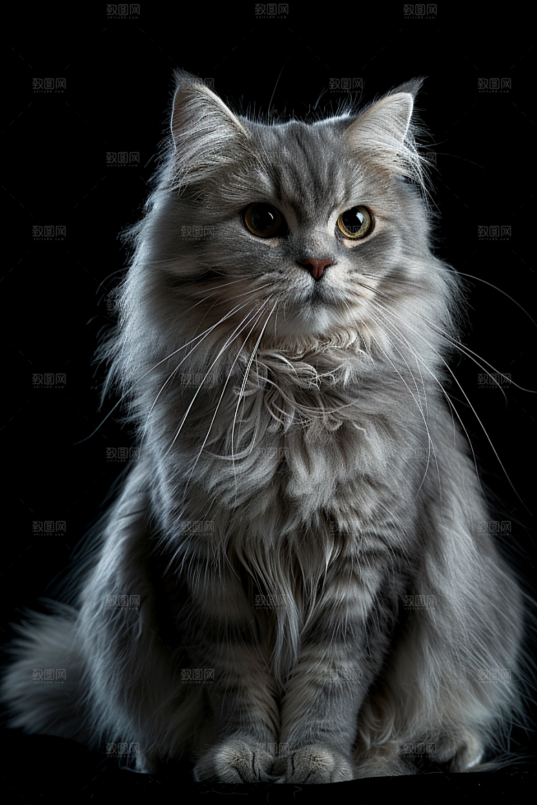 缅因猫毛茸茸长毛猫摄影图