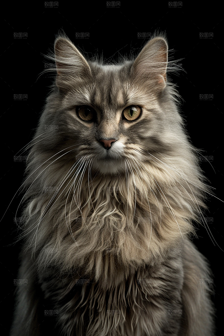 缅因猫陪伴宠物猫摄影图