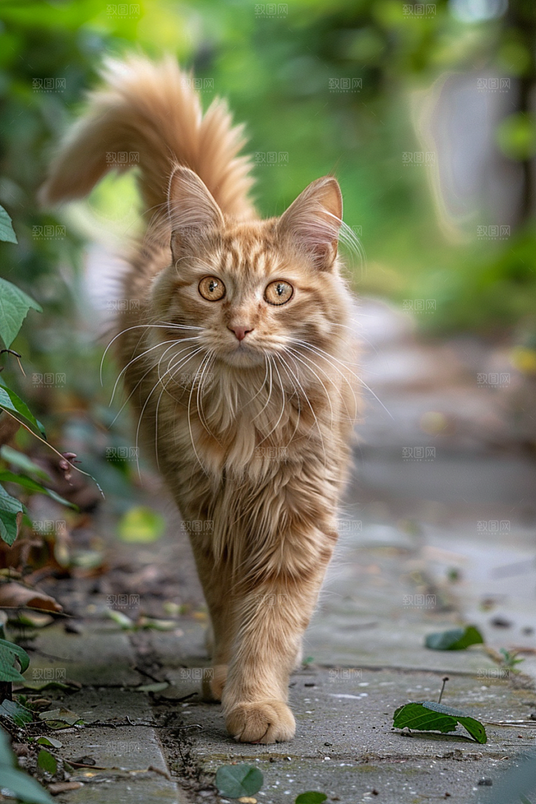 缅因猫陪伴毛茸茸摄影图