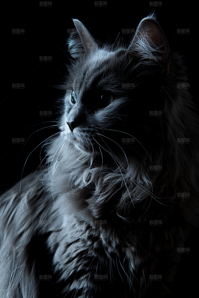 缅因猫毛茸茸家居生活摄影图