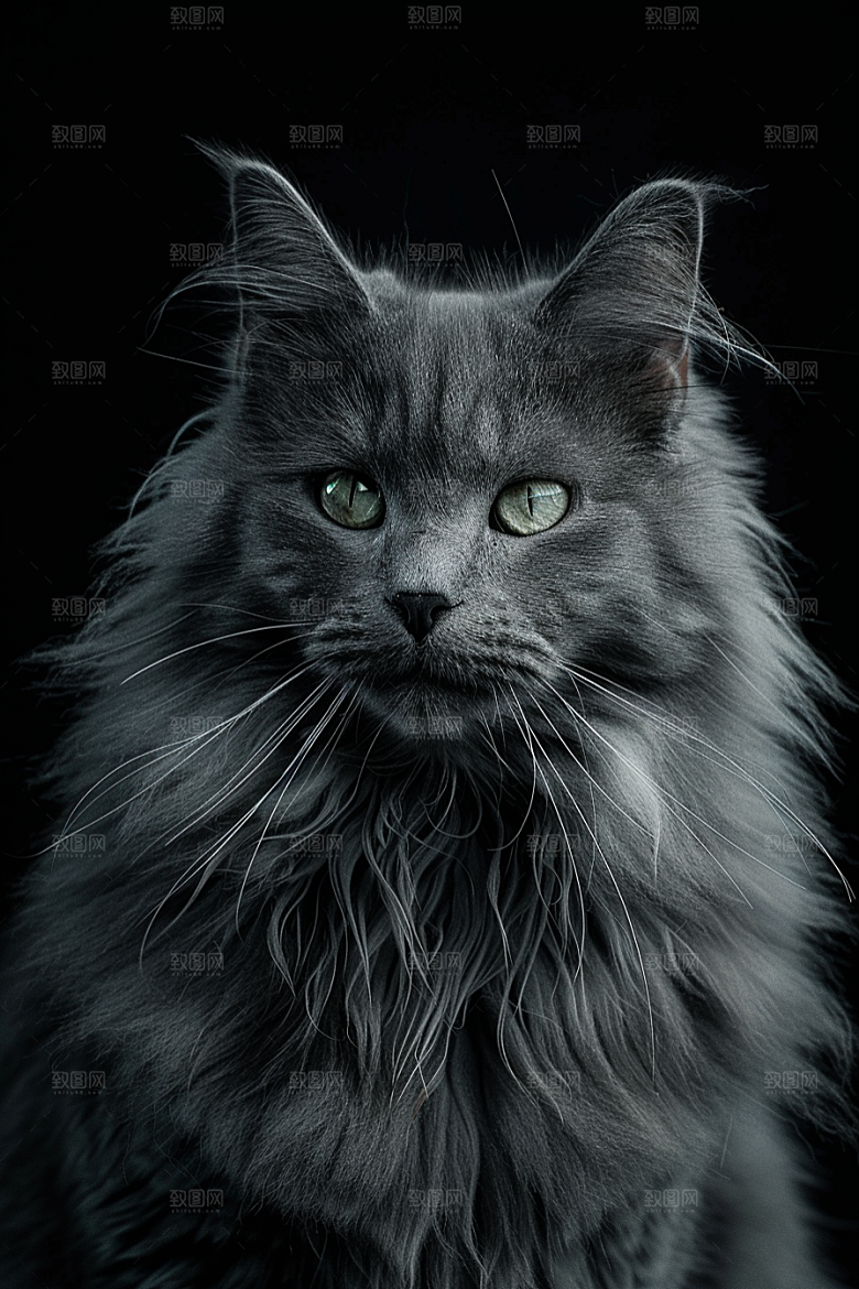 缅因猫长毛猫家居生活摄影图