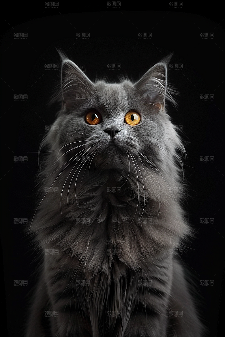 缅因猫毛茸茸家居生活摄影图
