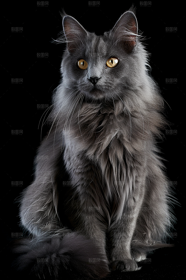 缅因猫毛茸茸长毛猫摄影图