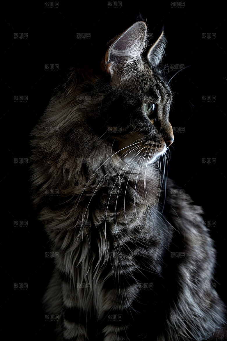 缅因猫陪伴小动物摄影图