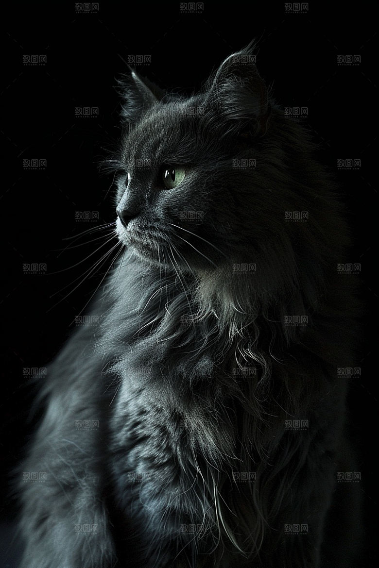 缅因猫陪伴宠物猫摄影图
