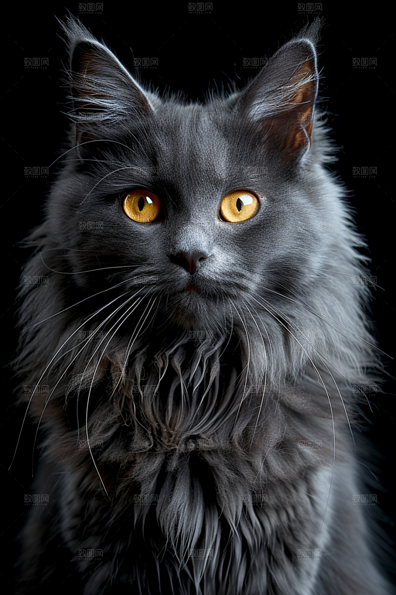 缅因猫陪伴长毛猫摄影图