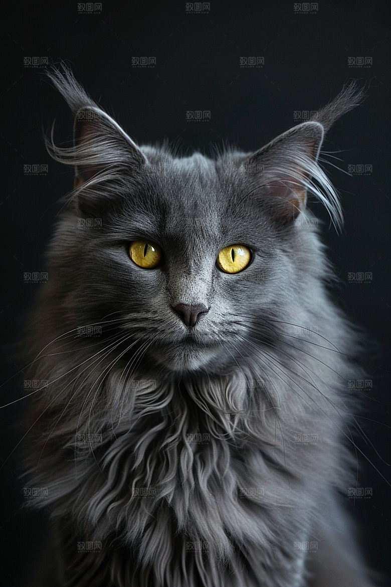 缅因猫长毛猫家居生活摄影图