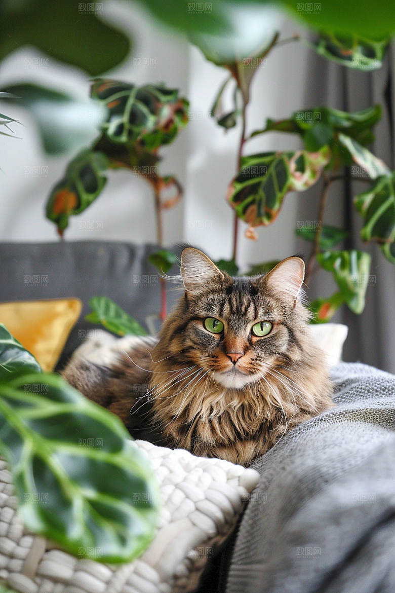 缅因猫家居生活品种猫摄影图