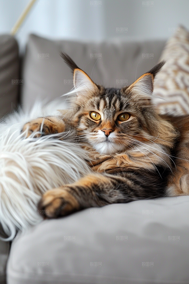 缅因猫长毛猫陪伴摄影图