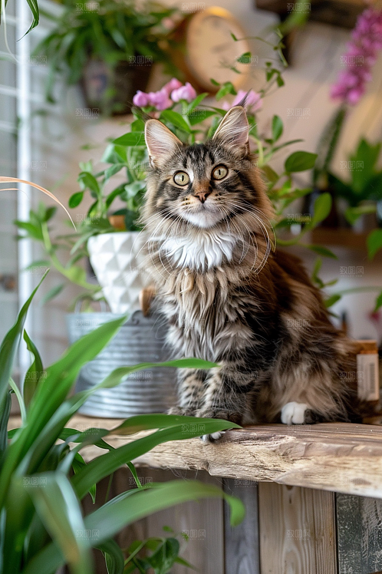 缅因猫毛茸茸品种猫摄影图