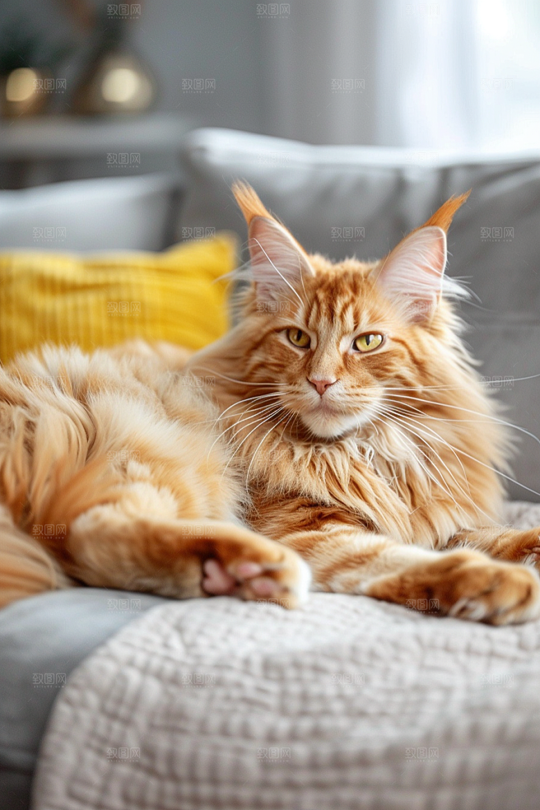 缅因猫宠物猫长毛猫摄影图