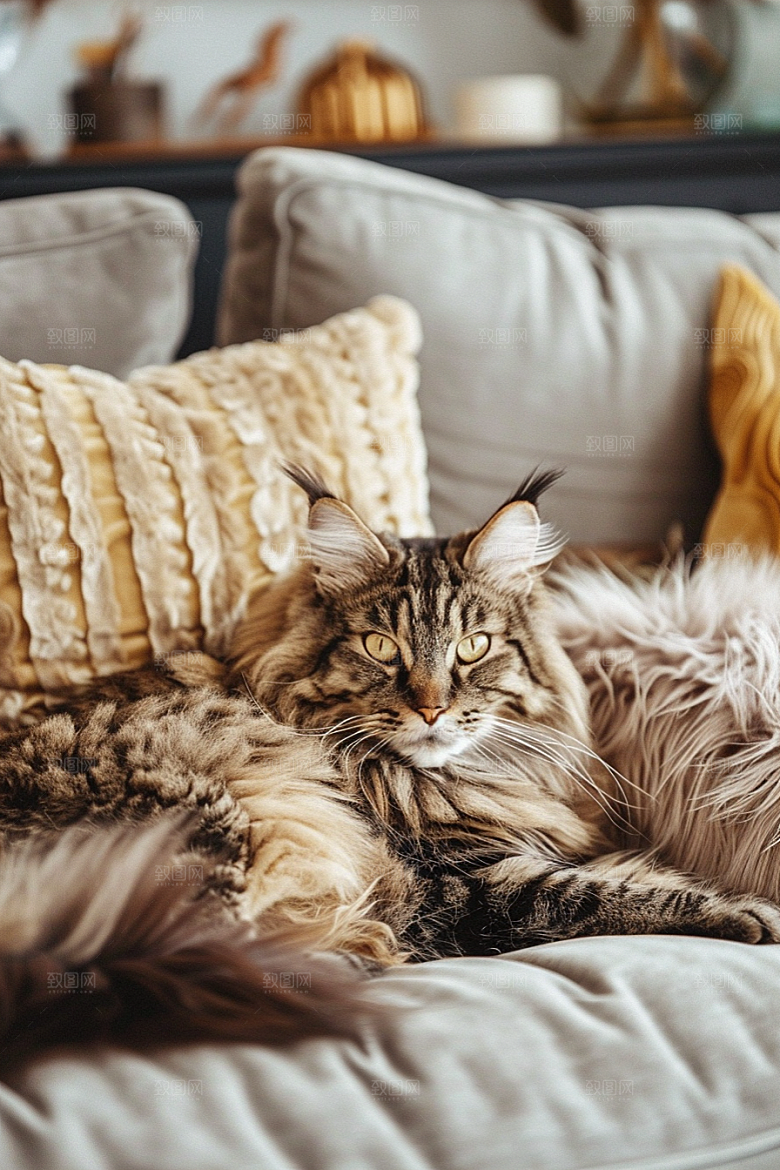 缅因猫宠物猫长毛猫摄影图