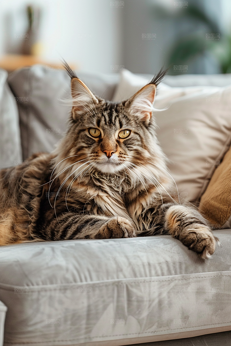 缅因猫可爱宠物猫摄影图