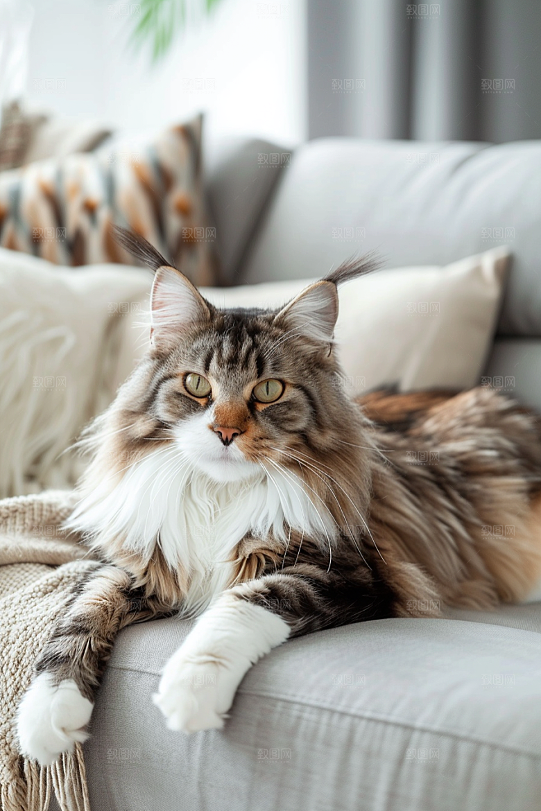 缅因猫陪伴高清摄影图