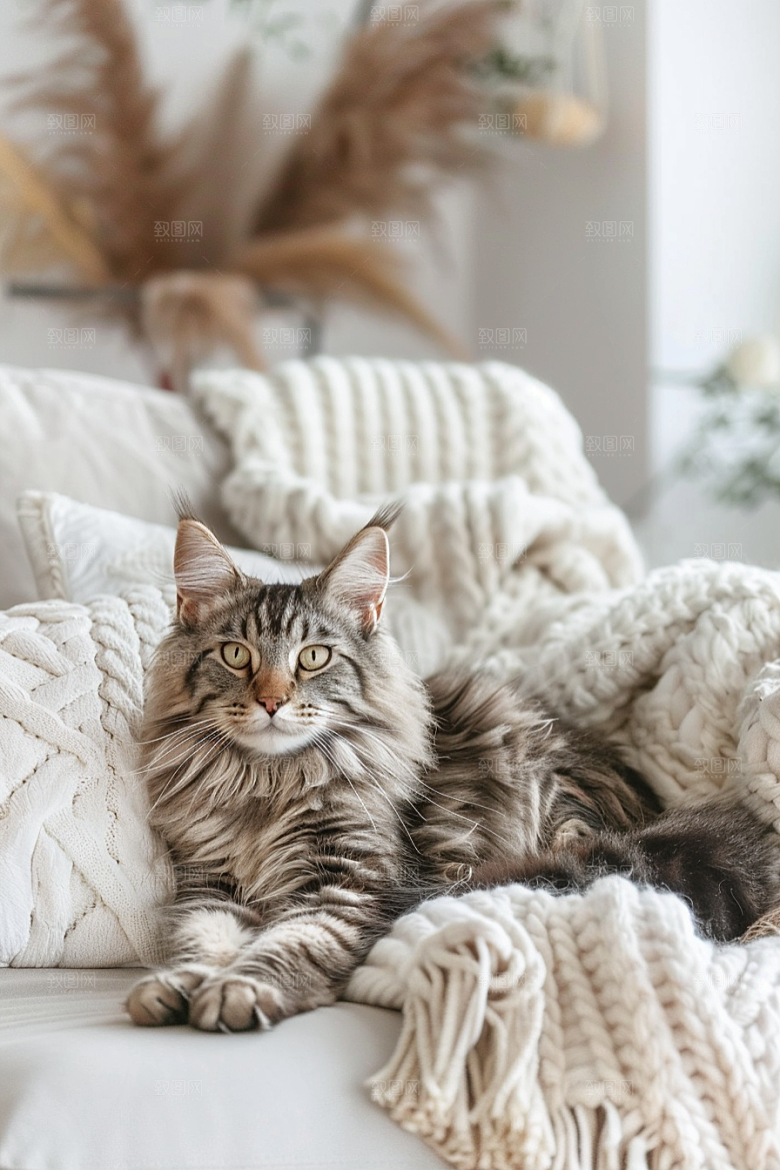 缅因猫可爱家居生活摄影图