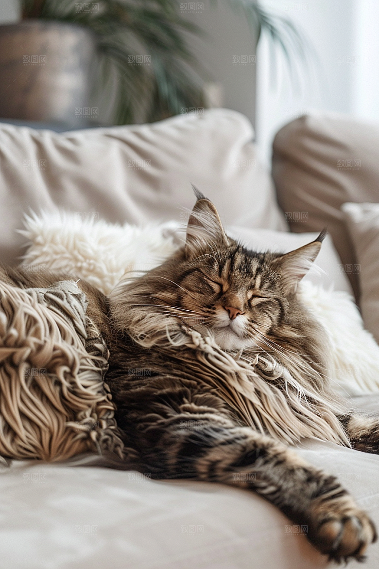 缅因猫宠物猫长毛猫摄影图