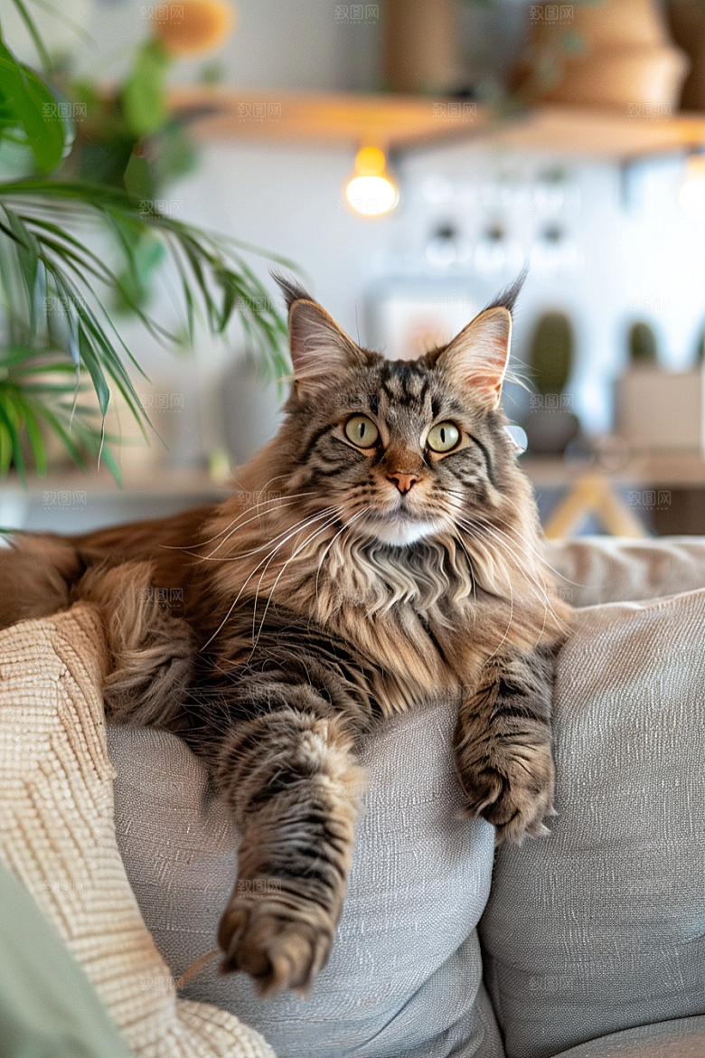 缅因猫养宠长毛猫摄影图