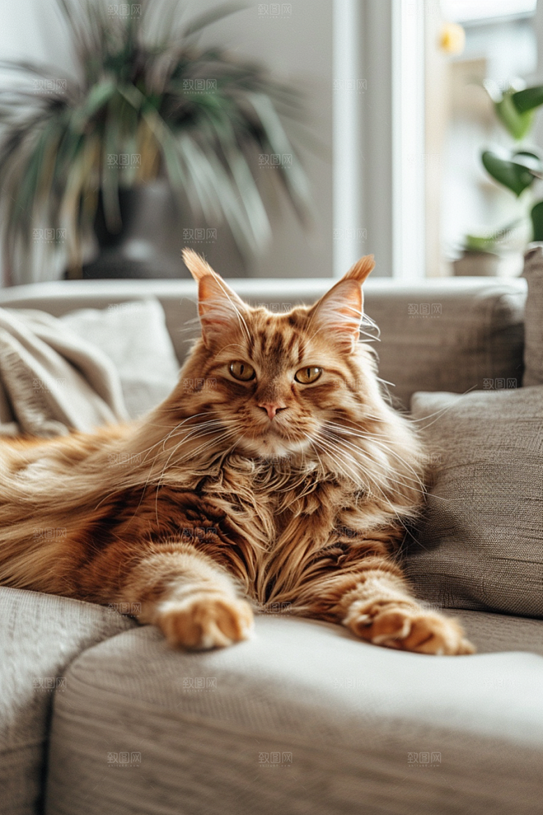 缅因猫小动物家居生活摄影图