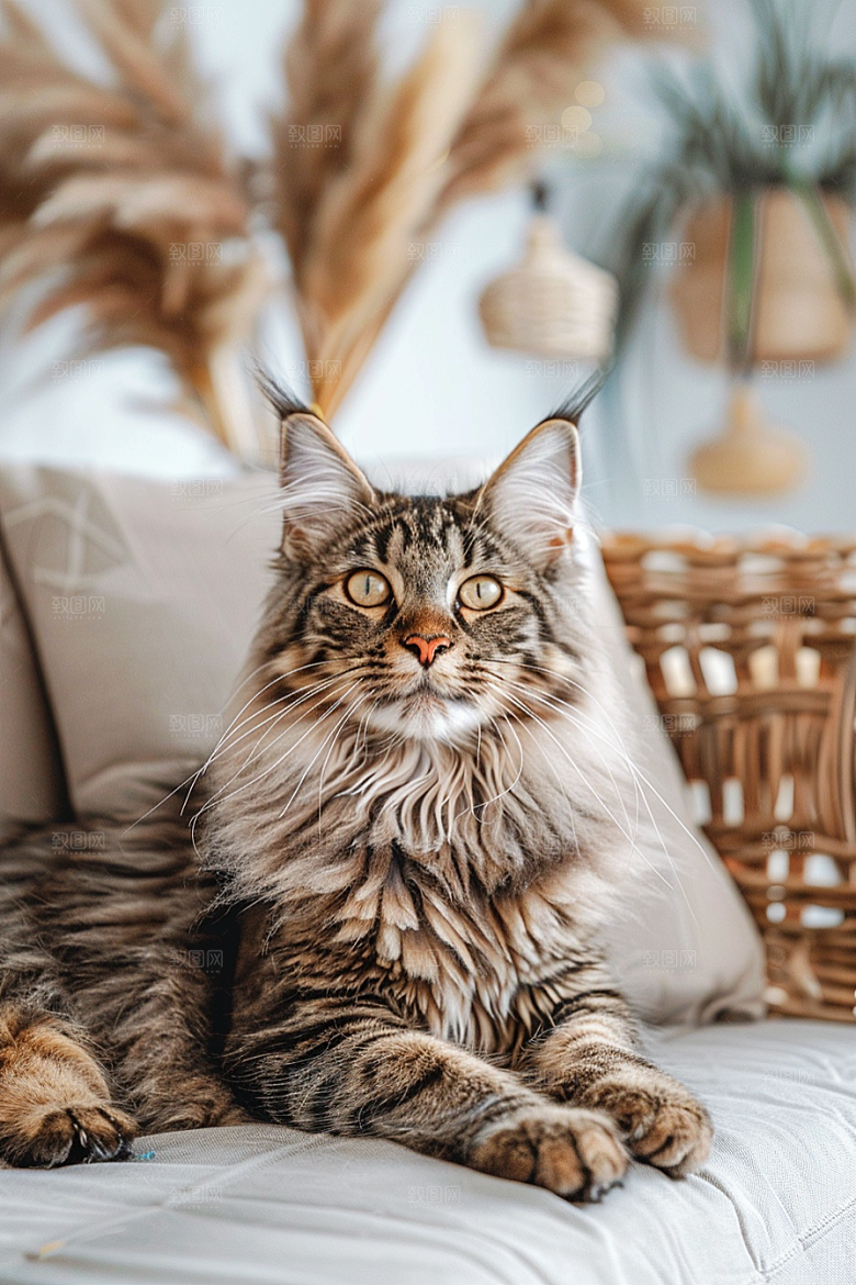 缅因猫宠物猫陪伴摄影图