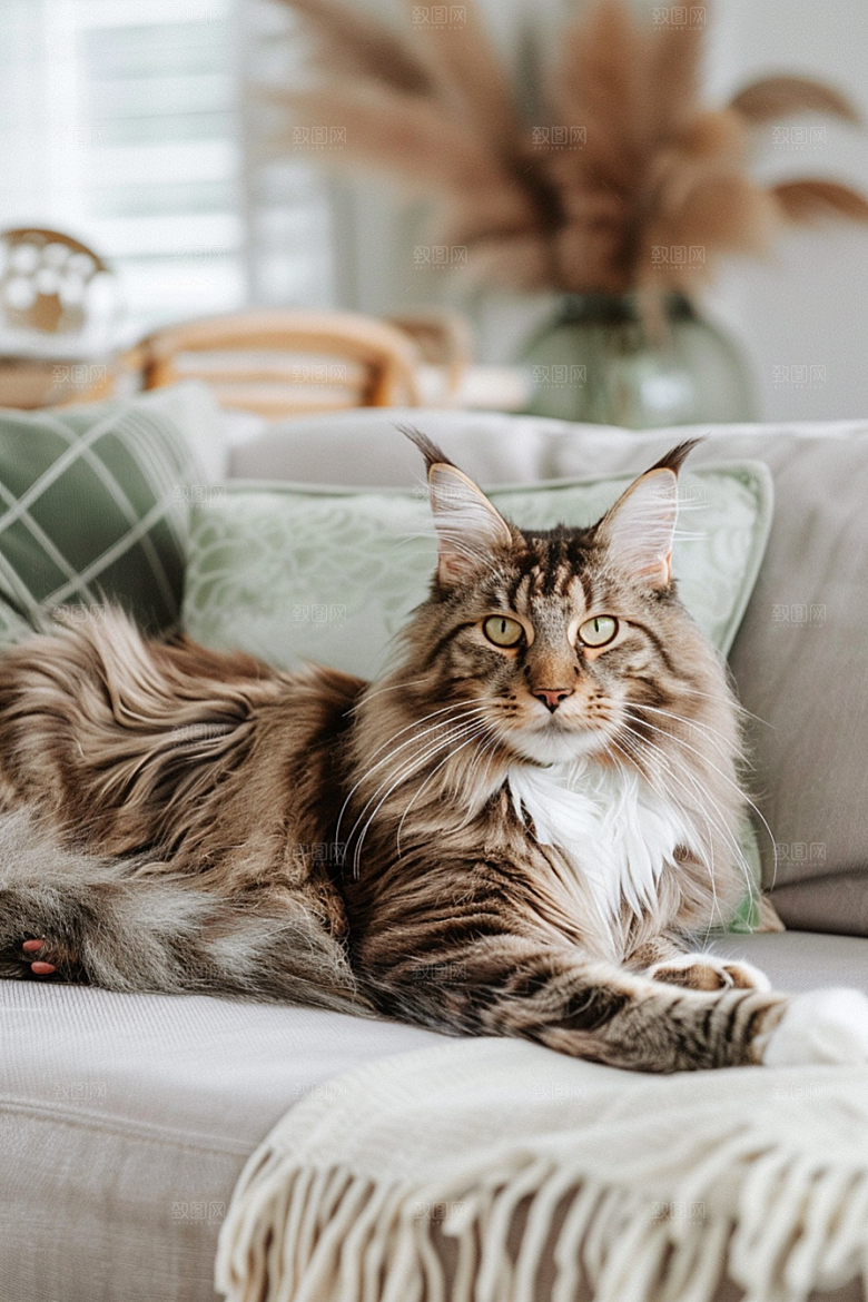 缅因猫小动物长毛猫摄影图