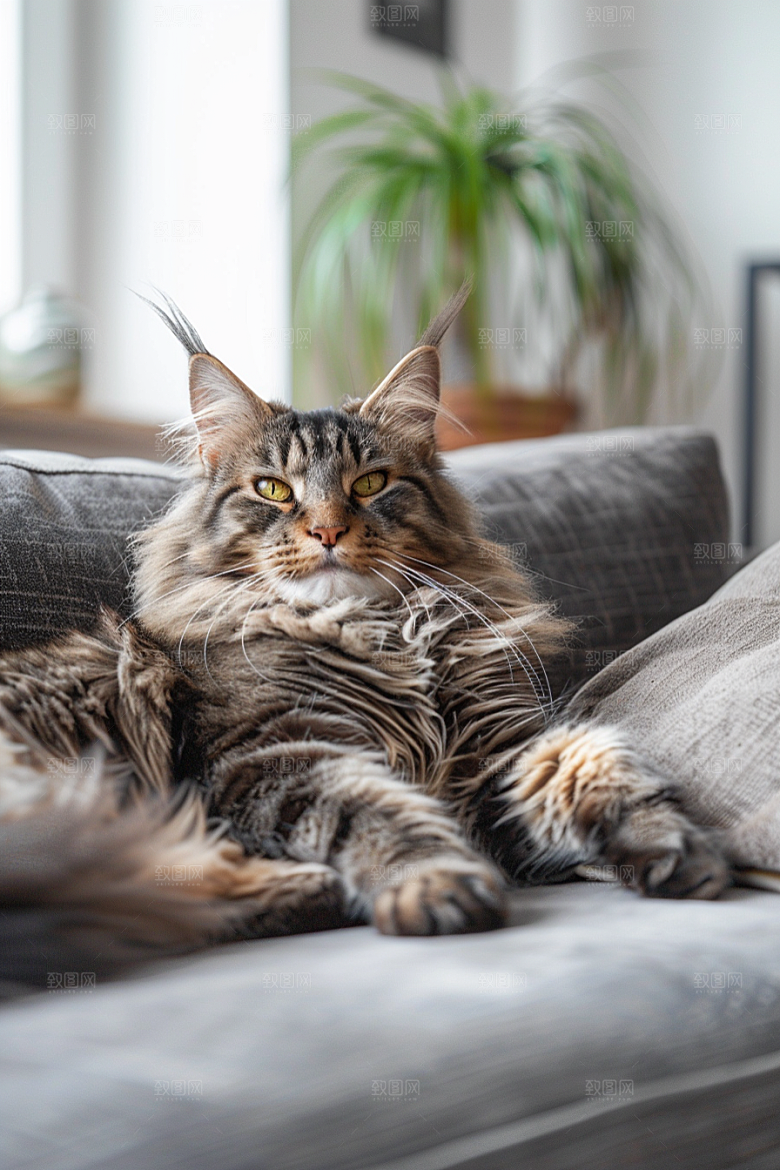 缅因猫毛茸茸宠物猫摄影图