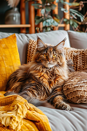 缅因猫陪伴可爱摄影图