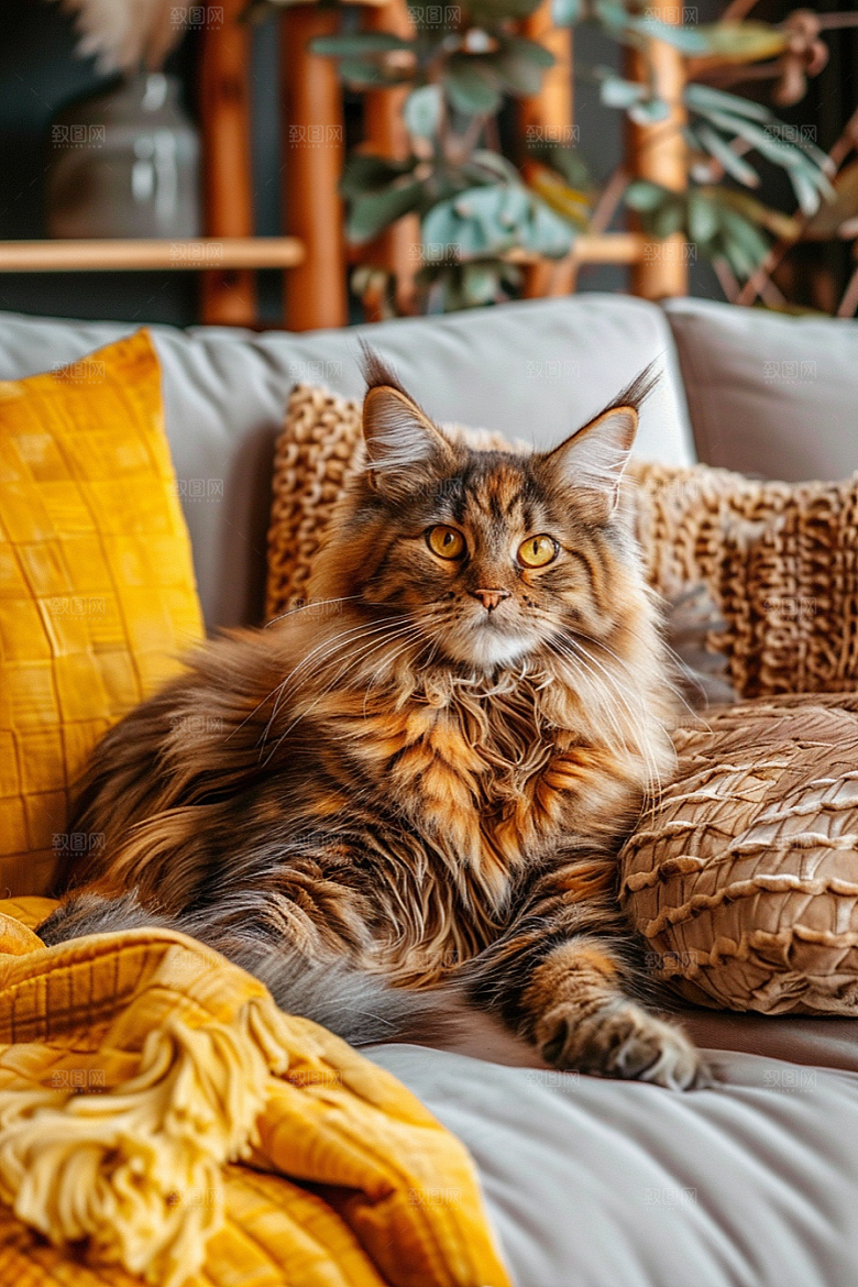 缅因猫陪伴可爱摄影图