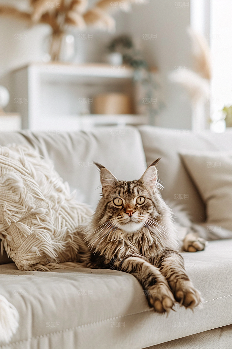 缅因猫毛茸茸宠物猫摄影图