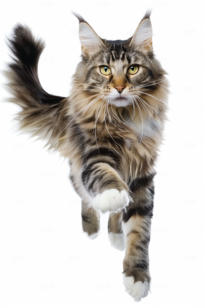 缅因猫陪伴长毛猫摄影图