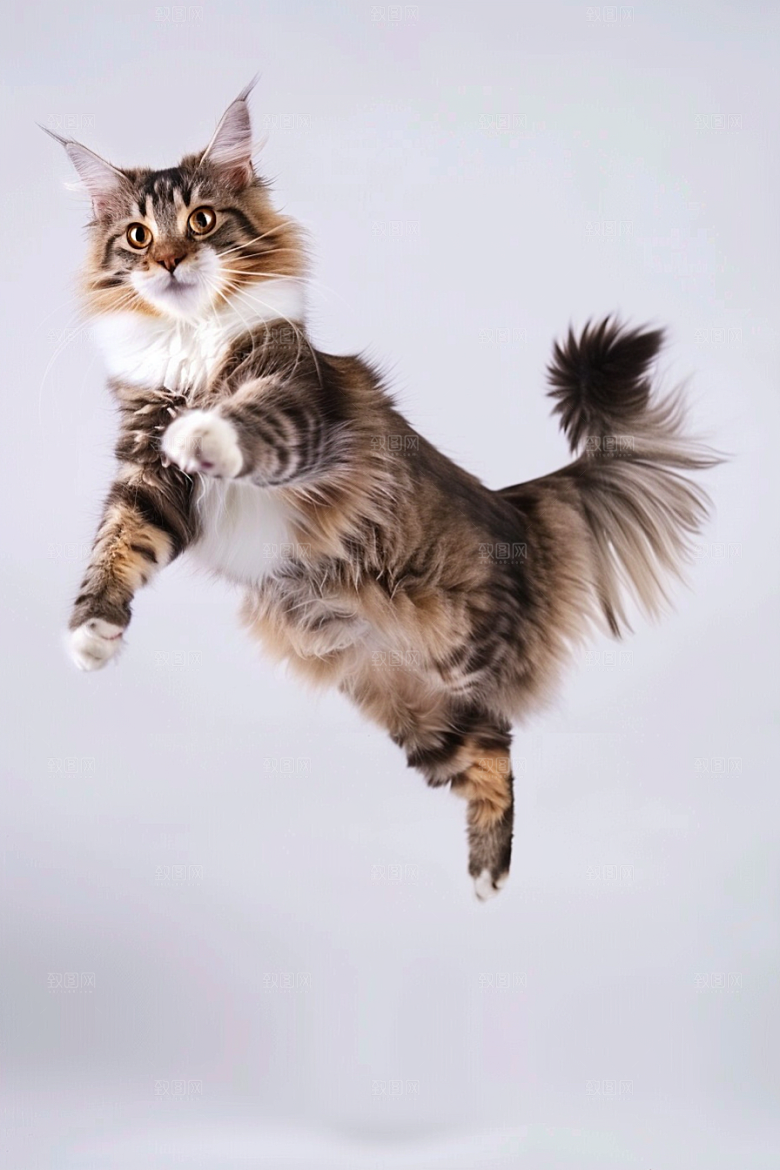 缅因猫毛茸茸长毛猫摄影图