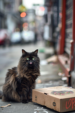 缅因猫陪伴宠物猫摄影图
