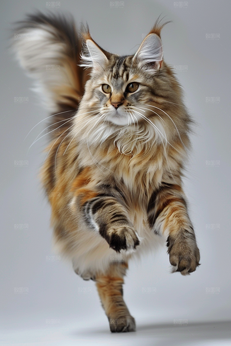 缅因猫毛茸茸品种猫摄影图