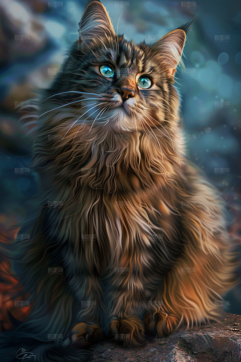 缅因猫家居生活宠物猫摄影图