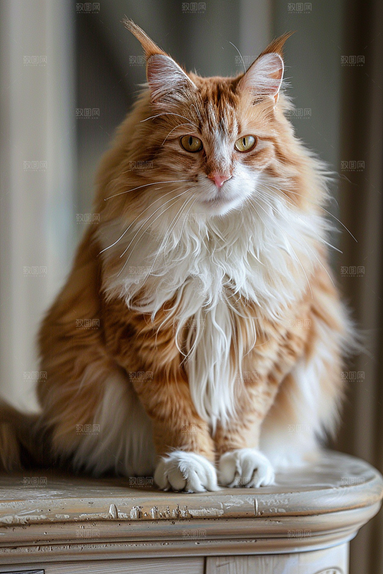 缅因猫陪伴长毛猫摄影图